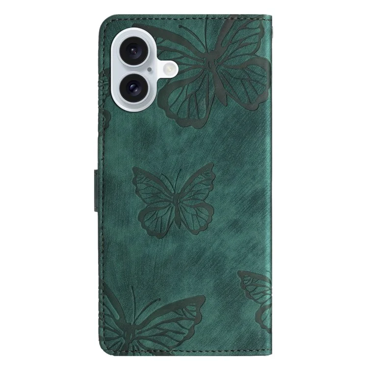 Für iPhone 16 Case PU Leder Haut Feeling Butterfly Wallet Phone Cover - Grün