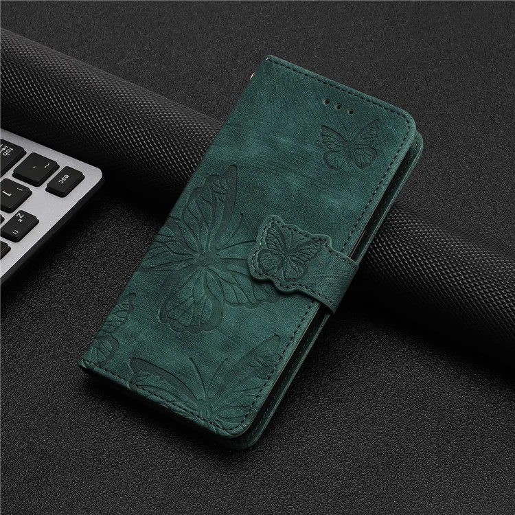 Für iPhone 16 Case PU Leder Haut Feeling Butterfly Wallet Phone Cover - Grün