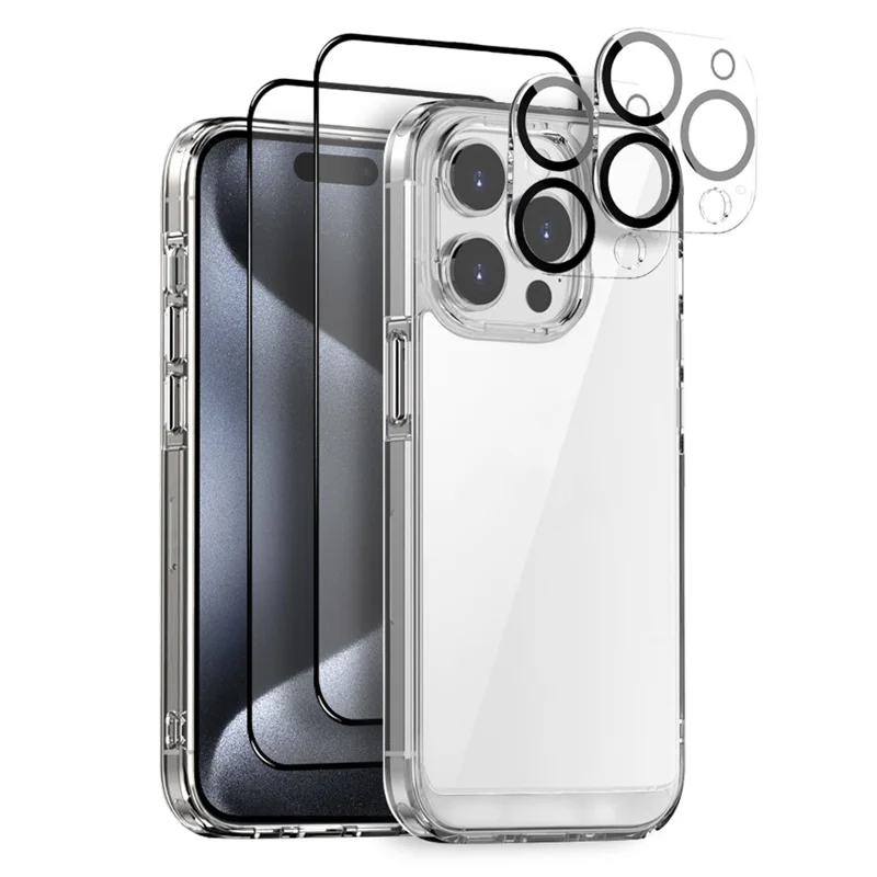 NORTHJO 5 in 1 For iPhone 15 Pro Max Case PC+TPU Phone Cover Set with 2 Screen Protector, 2 Lens Film
