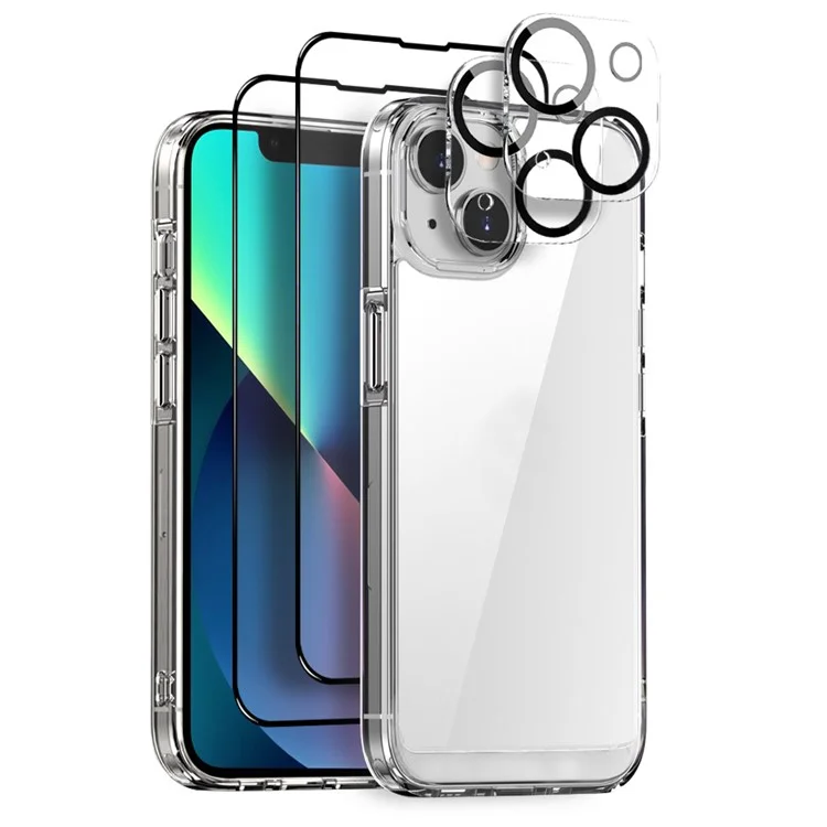 NORTHJO 5 en 1 Pour iPhone 13 Étui PC+TPU Hybride Étui de Téléphone avec 2 Protecteurs d'Écran, 2 Protecteurs d'Objectif de Caméra