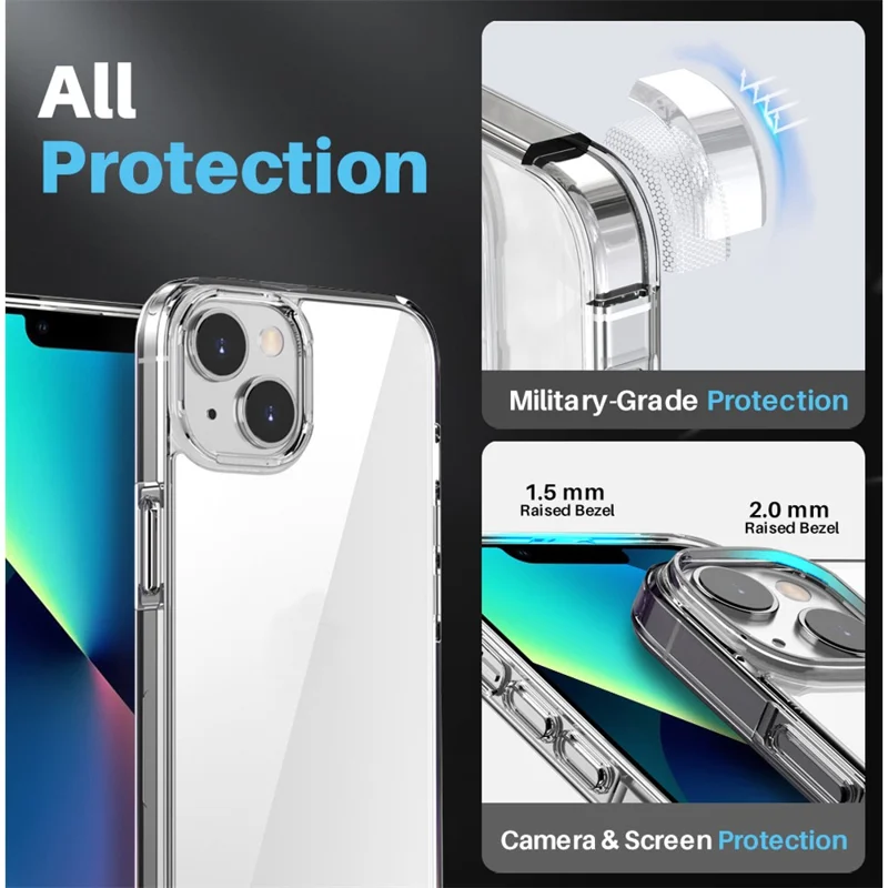 NORTHJO 5 en 1 Pour iPhone 13 Étui PC+TPU Hybride Étui de Téléphone avec 2 Protecteurs d'Écran, 2 Protecteurs d'Objectif de Caméra