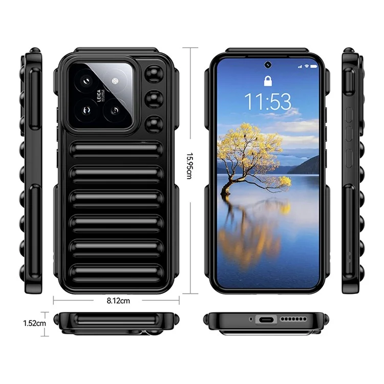 Série de cápsulas para Xiaomi 14 Case TPU Rugged Ribbed Protective Phone Cover - Preto