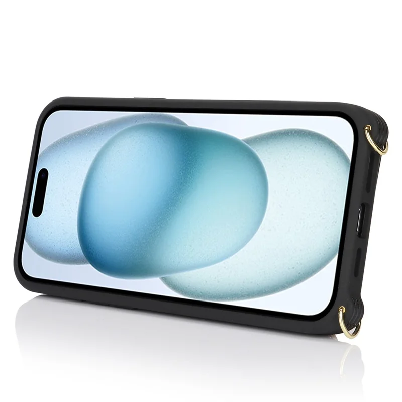 Für iPhone 15 Hülle PU-Leder+TPU Telefon-Cover mit Ring Reißverschlusstasche Kartenfach - Schwarz