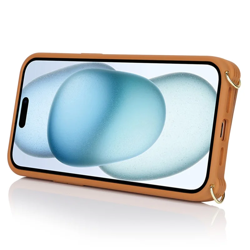 Pour iPhone 15 Plus / 14 Plus, étui à carte, cuir PU + coque TPU avec support anneau - Marron