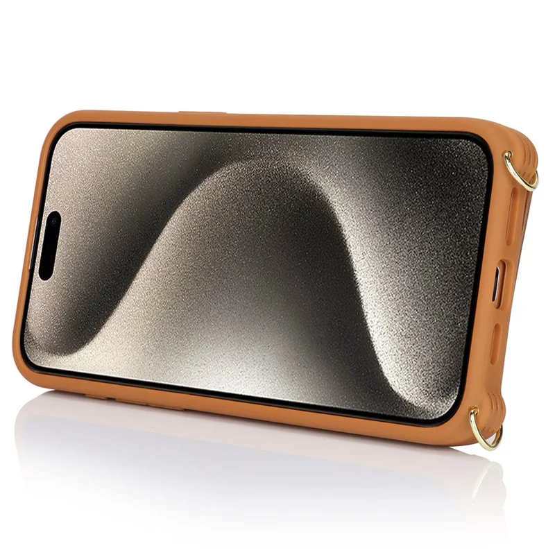Für iPhone 15 Pro Hülle Reißverschlusstaschen Kartenfach Leder+TPU Handyhülle mit Ständer - Braun