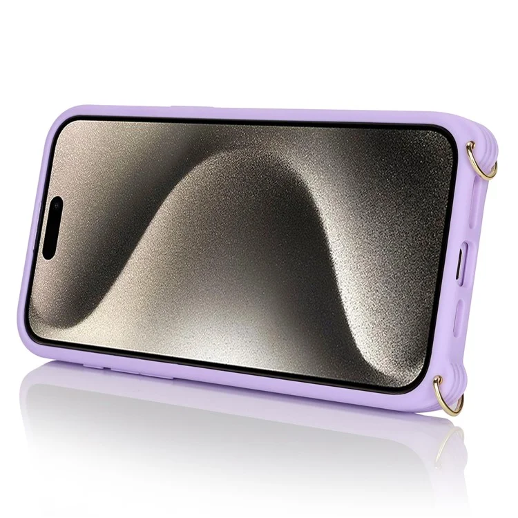 For iPhone 14 Pro Max Case Card Holder Wallet Leather+TPU Crossbody Phone Cover with Ring Kickstand - Purple