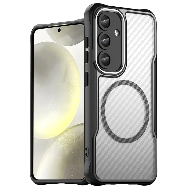 For Samsung Galaxy S25+ / S24+ Case TPU+PC Carbon Fiber Phone Cover Magnetic Case - Black