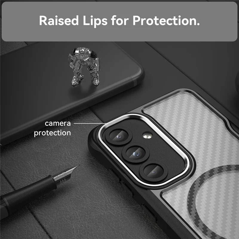 For Samsung Galaxy S25+ / S24+ Case TPU+PC Carbon Fiber Phone Cover Magnetic Case - Black