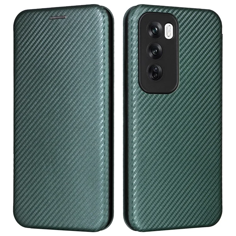 For Oppo Reno12 5G (Global) Case Card Holder Carbon Fiber Texture Leather Cell Phone Cover - Green