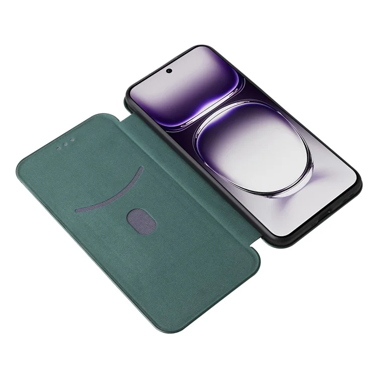 For Oppo Reno12 5G (Global) Case Card Holder Carbon Fiber Texture Leather Cell Phone Cover - Green