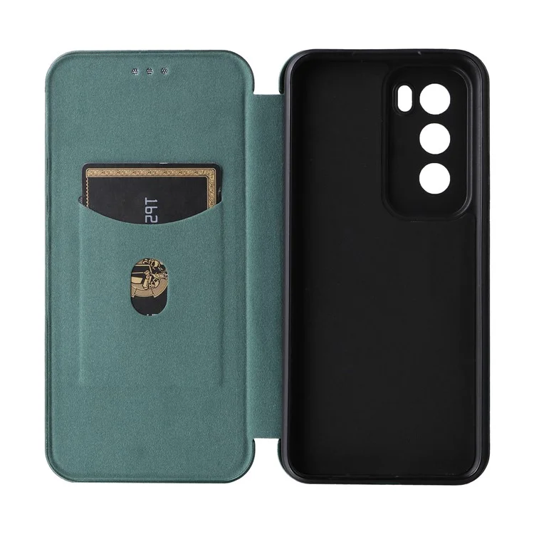 For Oppo Reno12 5G (Global) Case Card Holder Carbon Fiber Texture Leather Cell Phone Cover - Green