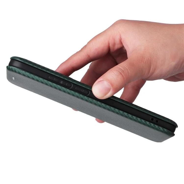 For Oppo Reno12 5G (Global) Case Card Holder Carbon Fiber Texture Leather Cell Phone Cover - Green