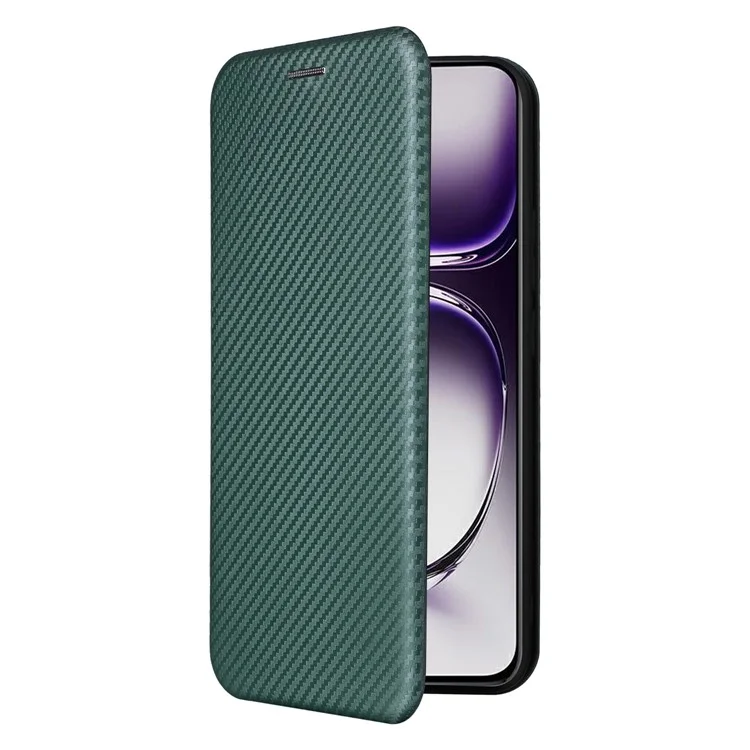For Oppo Reno12 5G (Global) Case Card Holder Carbon Fiber Texture Leather Cell Phone Cover - Green