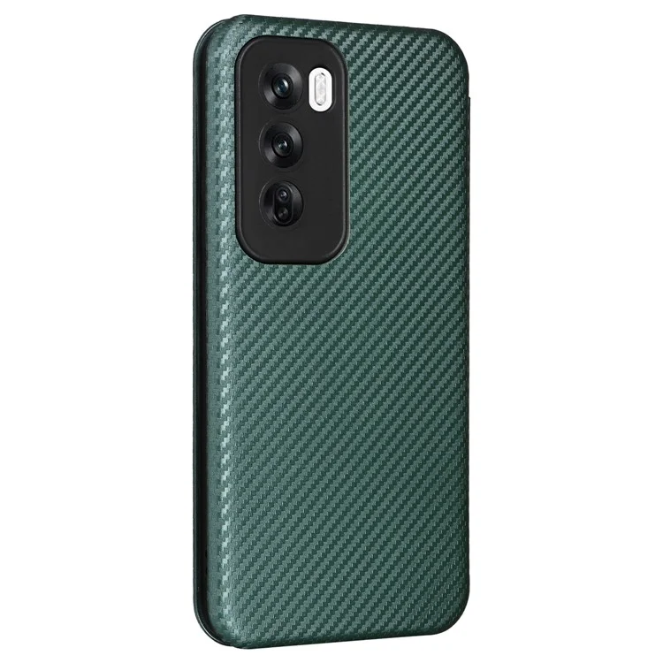 For Oppo Reno12 5G (Global) Case Card Holder Carbon Fiber Texture Leather Cell Phone Cover - Green
