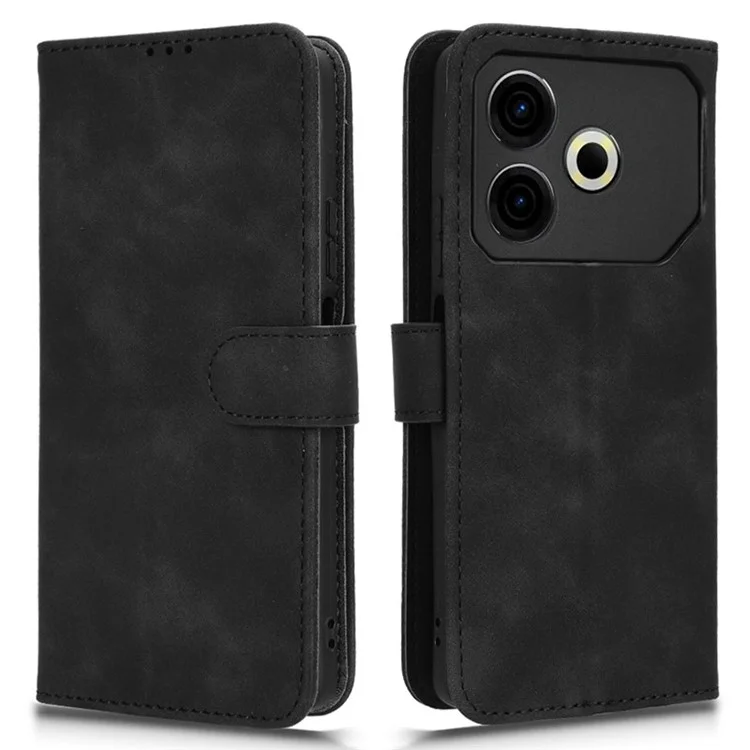 For TECNO Pova 6 Neo Case Skin-Touch Leather Wallet Stand Anti-Drop Phone Cover - Black