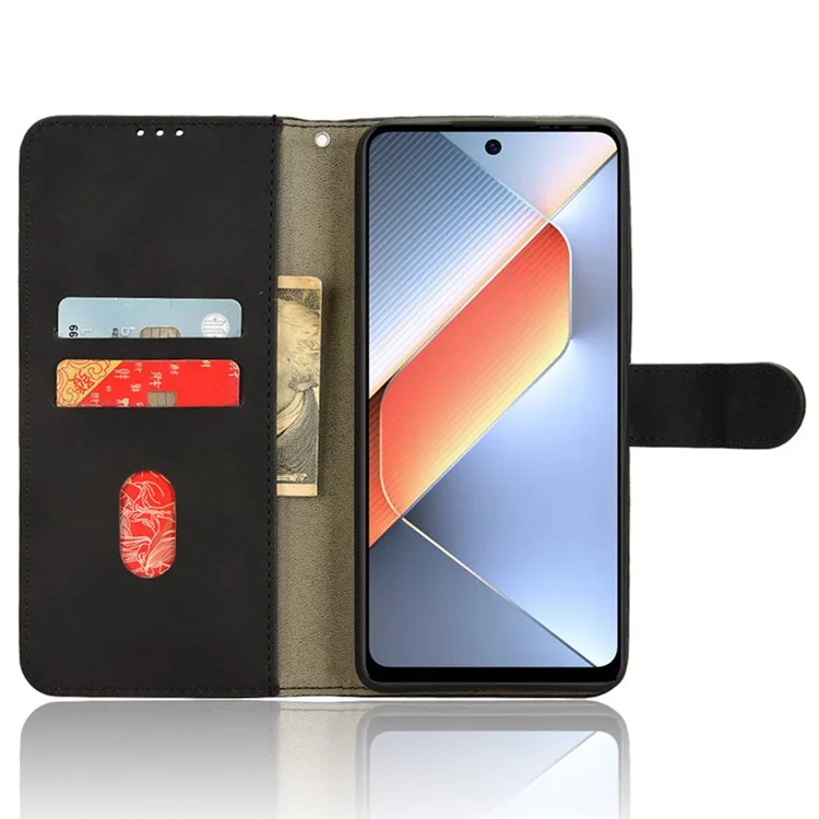 For TECNO Pova 6 Neo Case Skin-Touch Leather Wallet Stand Anti-Drop Phone Cover - Black