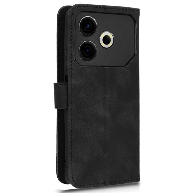 For TECNO Pova 6 Neo Case Skin-Touch Leather Wallet Stand Anti-Drop Phone Cover - Black