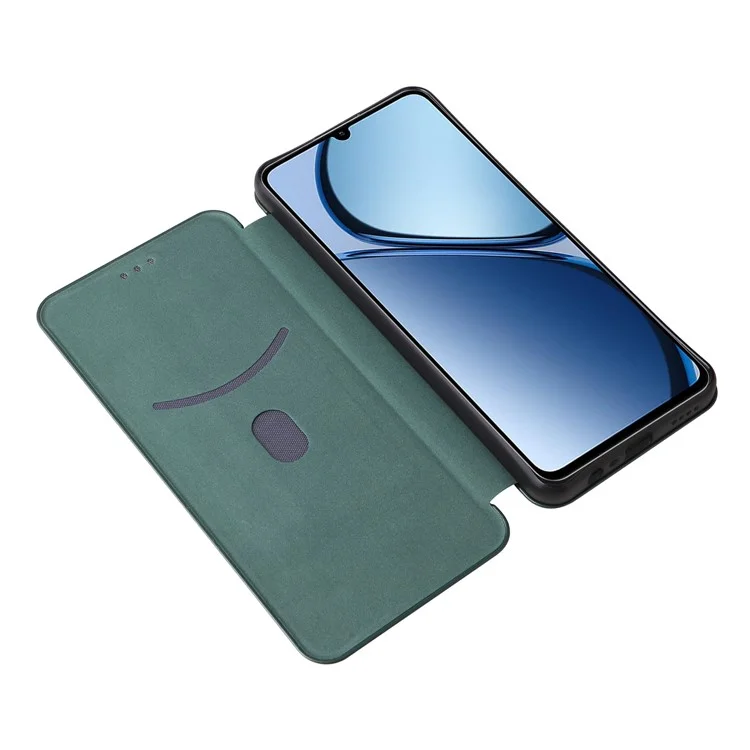 Para Realme C63 4G / C61 4G Case Carbon Fiber Texture Leather Phone Cover com Slot para Cartão - Verde