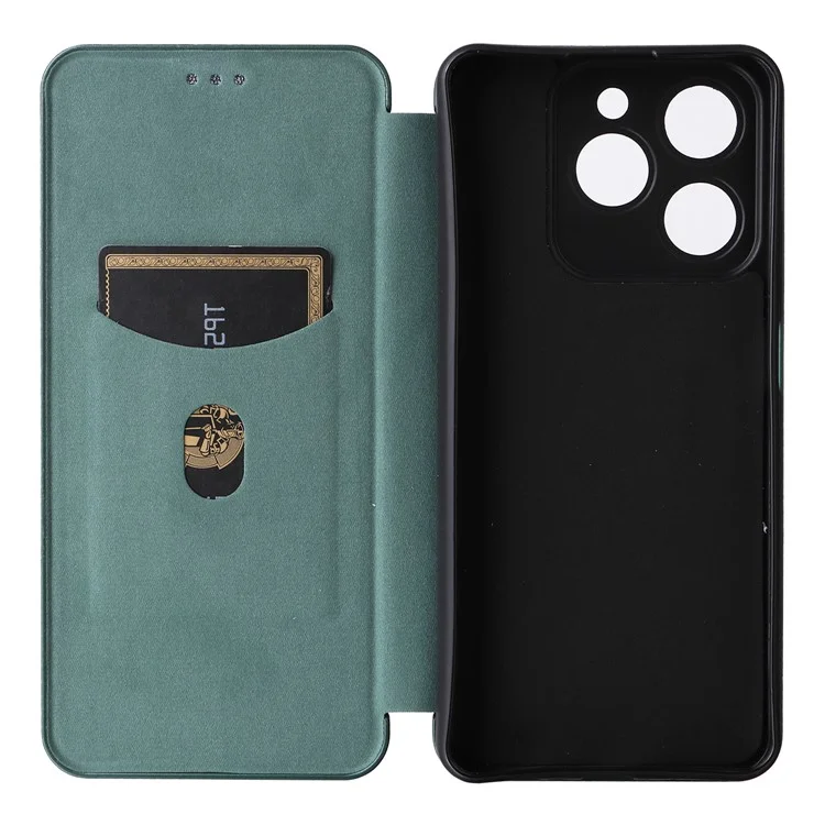 Para Realme C63 4G / C61 4G Case Carbon Fiber Texture Leather Phone Cover com Slot para Cartão - Verde
