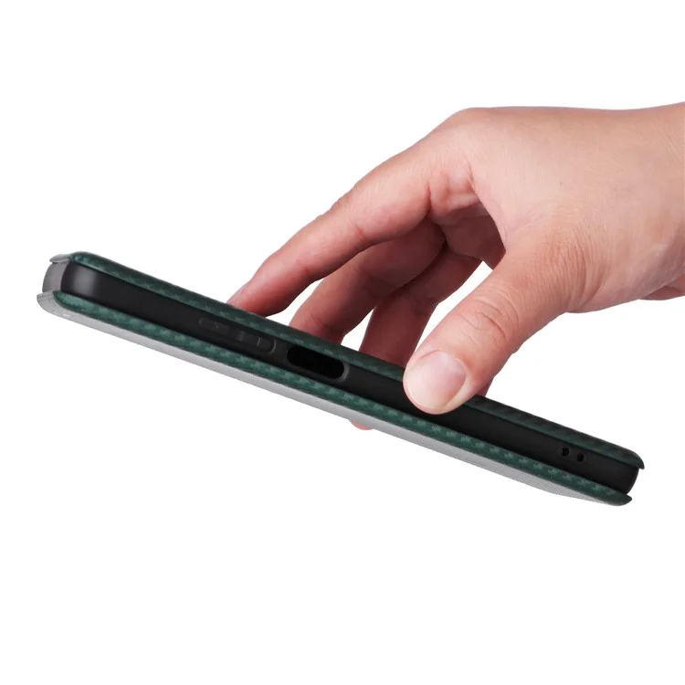 Para Realme C63 4G / C61 4G Case Carbon Fiber Texture Leather Phone Cover com Slot para Cartão - Verde