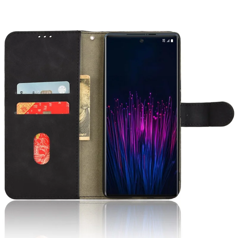 For HTC U24 Pro 5G Phone Case Skin-Touch PU Leather Wallet Magnetic Clasp Anti-Drop Cover - Black