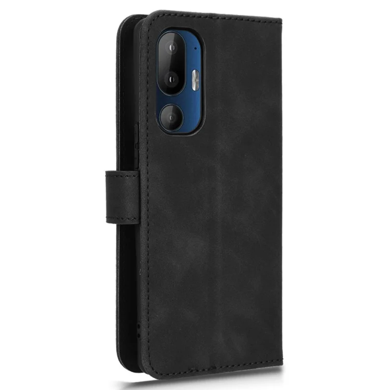 For HTC U24 Pro 5G Phone Case Skin-Touch PU Leather Wallet Magnetic Clasp Anti-Drop Cover - Black