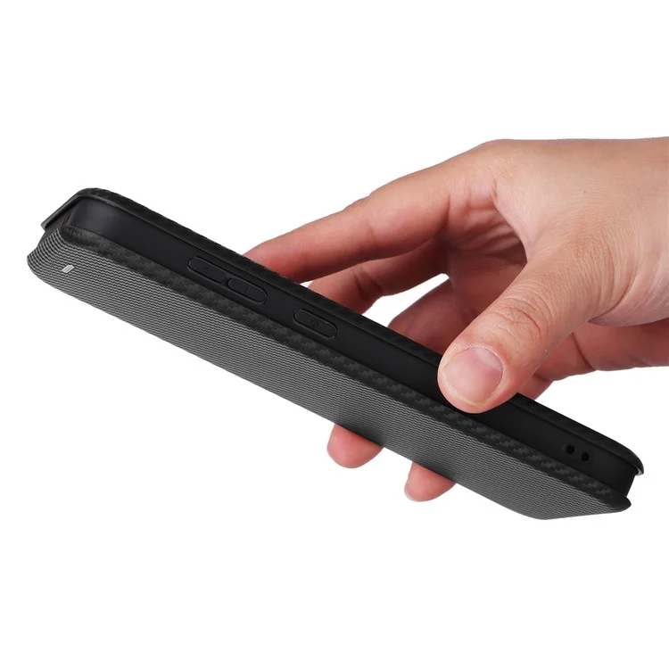 Per Samsung Galaxy S24 FE Cell Phone Case Carbon Fiber Texture Magnetic Auto Closing Leather Cover - Black