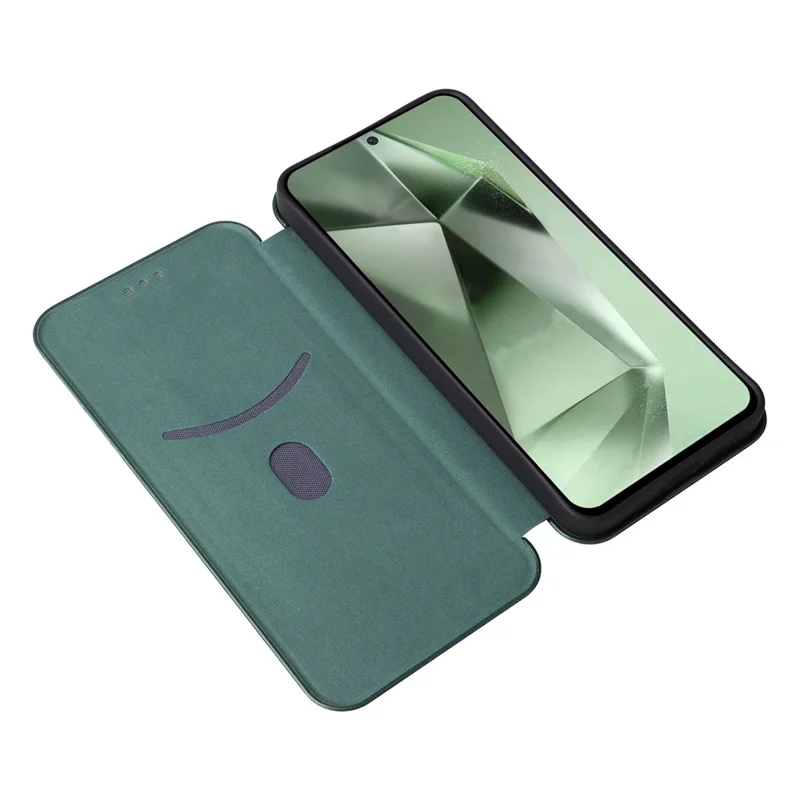 For Samsung Galaxy S24 FE Cell Phone Case Carbon Fiber Texture Magnetic Auto Closing Leather Cover - Green