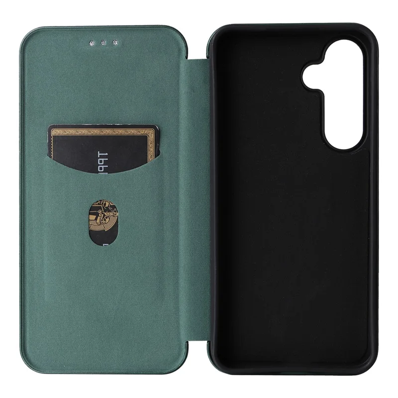 For Samsung Galaxy S24 FE Cell Phone Case Carbon Fiber Texture Magnetic Auto Closing Leather Cover - Green