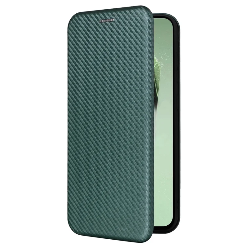 For Samsung Galaxy S24 FE Cell Phone Case Carbon Fiber Texture Magnetic Auto Closing Leather Cover - Green
