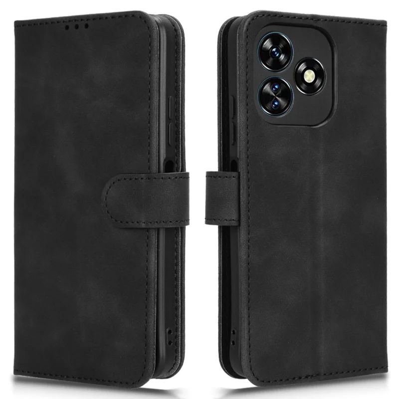 For Oukitel C51 Case Skin-Touch Shockproof Leather Wallet Stand Flip Phone Cover - Black
