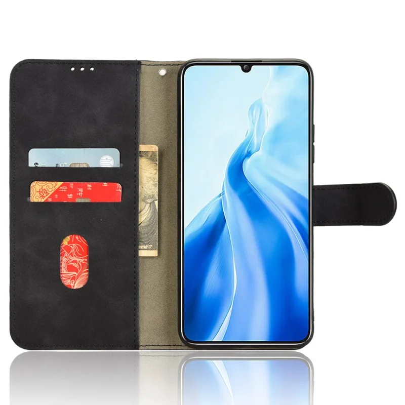 For Oukitel C51 Case Skin-Touch Shockproof Leather Wallet Stand Flip Phone Cover - Black