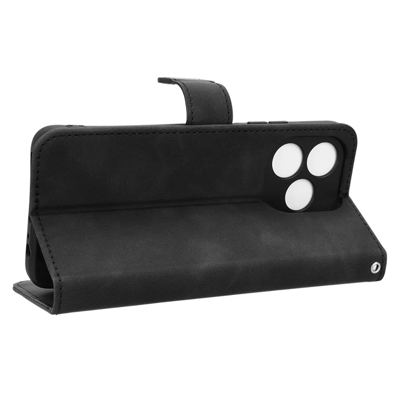 For Oukitel C51 Case Skin-Touch Shockproof Leather Wallet Stand Flip Phone Cover - Black