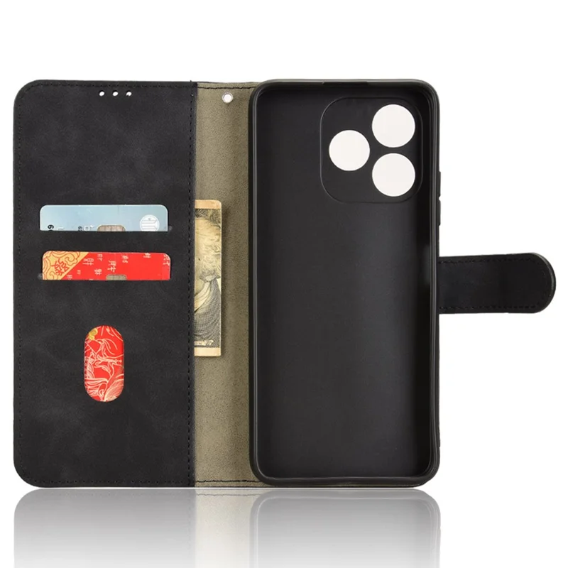 For Oukitel C51 Case Skin-Touch Shockproof Leather Wallet Stand Flip Phone Cover - Black