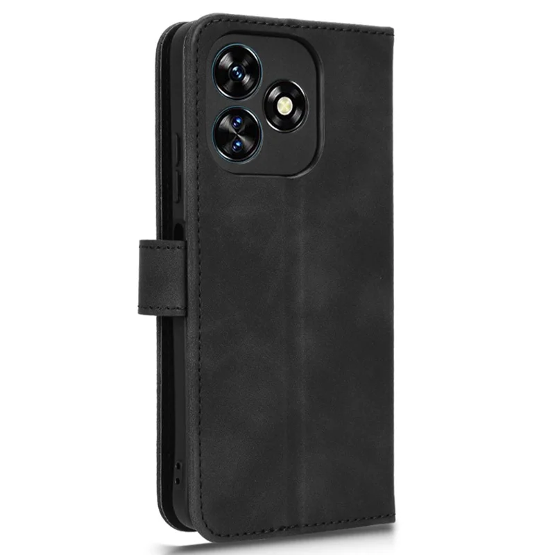 For Oukitel C51 Case Skin-Touch Shockproof Leather Wallet Stand Flip Phone Cover - Black