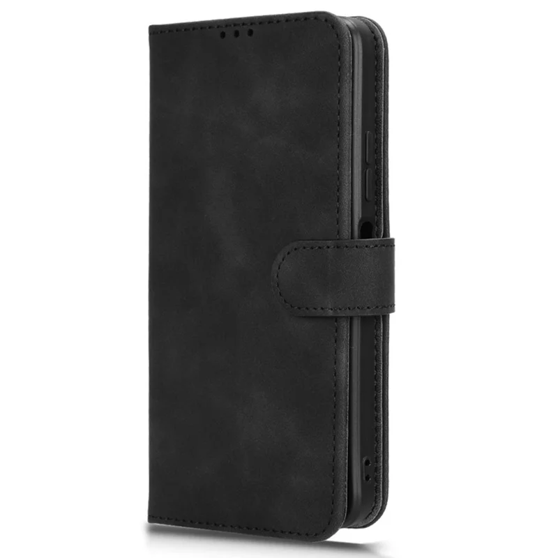 For Oukitel C51 Case Skin-Touch Shockproof Leather Wallet Stand Flip Phone Cover - Black