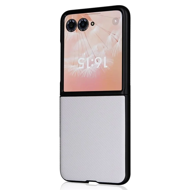 Für Motorola Razr 50 Ultra 5G Case Carbon Fiber Texture PU Leder+PC Anti-schock Telefonhülle - Weiß