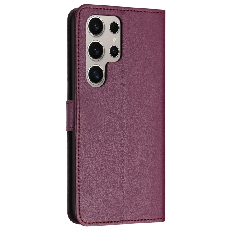 For Samsung Galaxy S24 Ultra Case Stand Leather Wallet Phone Cover with Strap - Purple