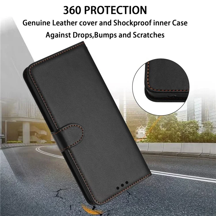 For Samsung Galaxy S23+ Phone Case Anti-Drop Stand Leather Wallet Cover - Black