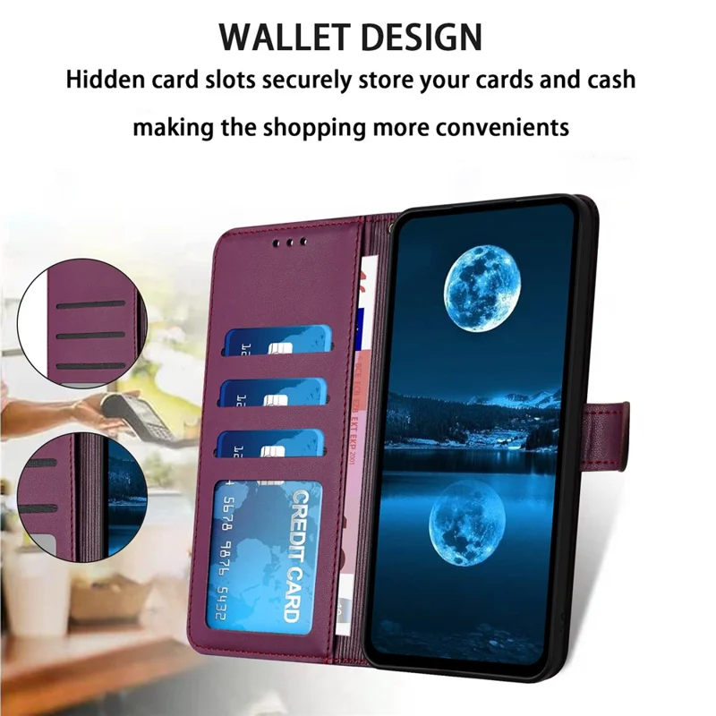 For Samsung Galaxy A55 5G Case Leather Stand Wallet Phone Cover - Purple