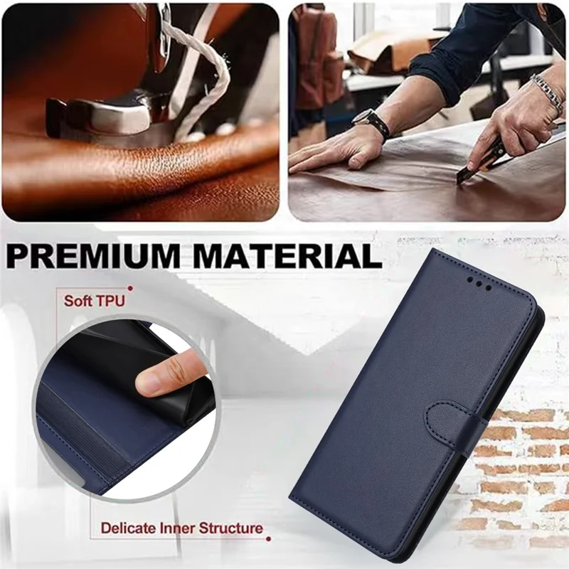 For Xiaomi Redmi Note 13 4G Leather Case Wallet Phone Cover with Stand - Blue
