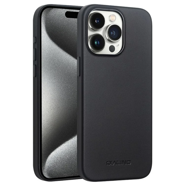 QIALINO For iPhone 15 Pro Case Compatible with MagSafe Silicone+PU Covered Phone Shell - Black