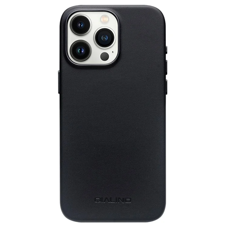 QIALINO For iPhone 15 Pro Case Compatible with MagSafe Silicone+PU Covered Phone Shell - Black