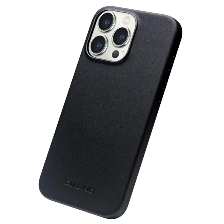 QIALINO For iPhone 15 Pro Case Compatible with MagSafe Silicone+PU Covered Phone Shell - Black