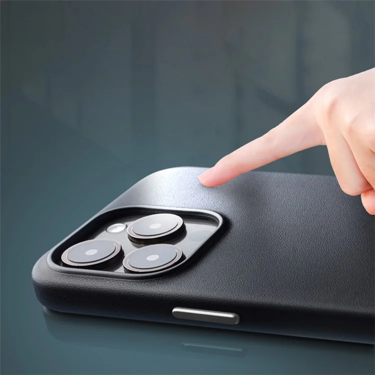 QIALINO For iPhone 15 Pro Case Compatible with MagSafe Silicone+PU Covered Phone Shell - Black