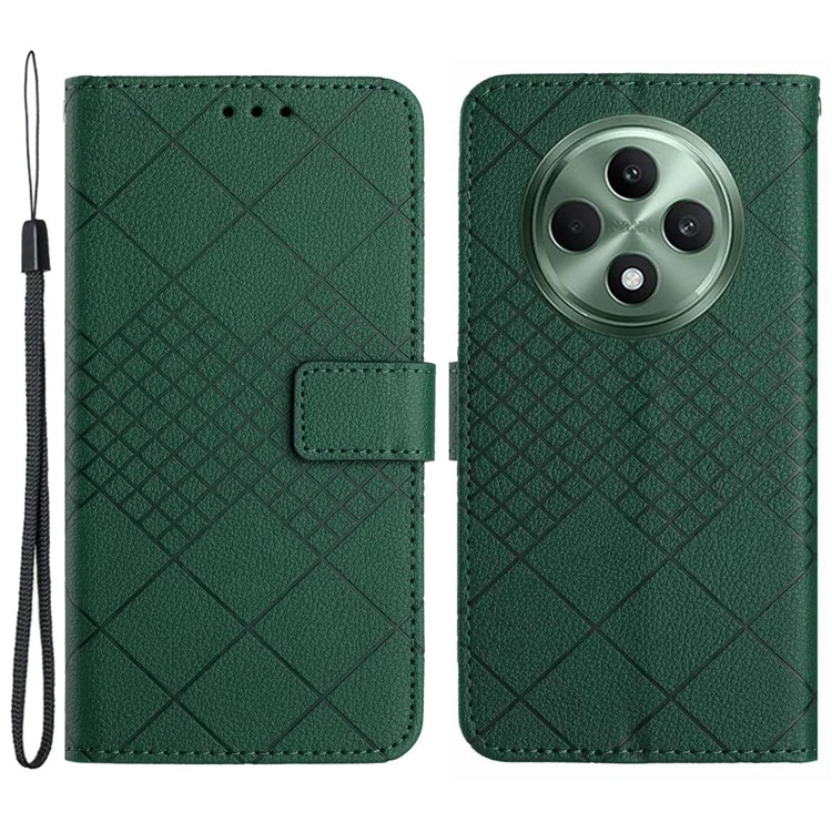 HT06 For Oppo Reno12 F 5G Case PU Leather Wallet Flip Folio Phone Cover - Green