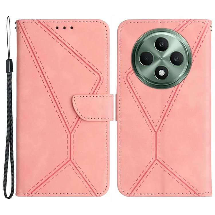 HT05 Per Oppo Reno12 F 5G Case Splicing Lines PU Pelle Flip Custodia per Telefono - Rosa