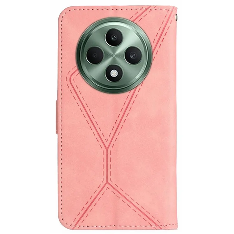 HT05 Per Oppo Reno12 F 5G Case Splicing Lines PU Pelle Flip Custodia per Telefono - Rosa