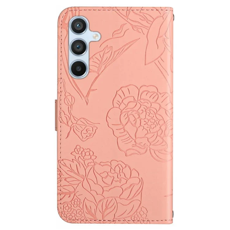 HT03 For Samsung Galaxy M35 5G Case PU Leather Butterfly Flower Phone Cover - Pink
