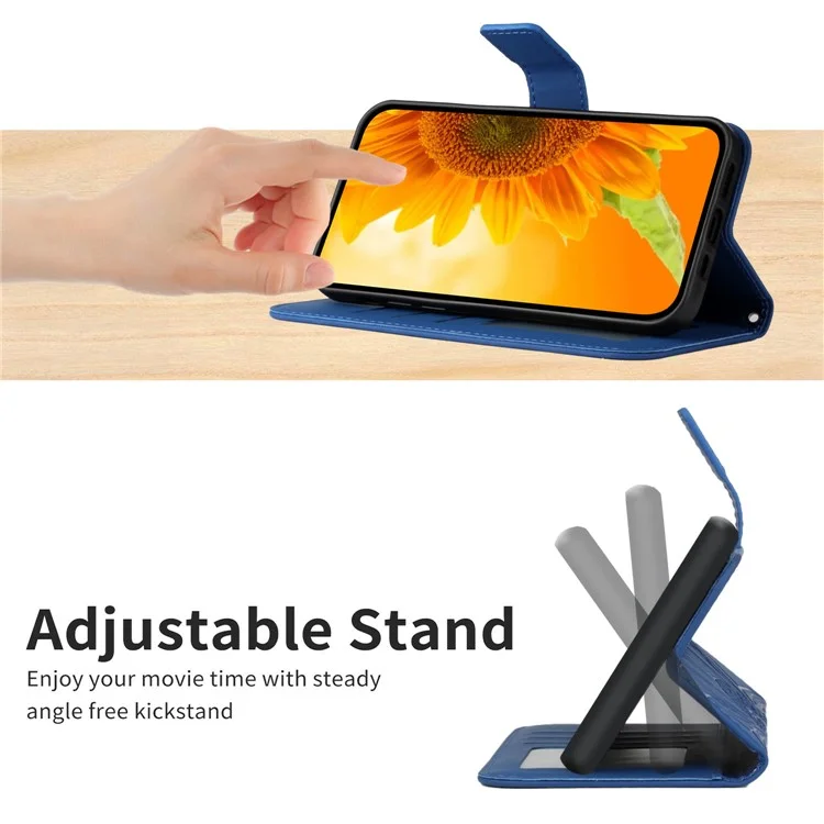 HT04 Per Samsung Galaxy M35 5G Cover Portafoglio in Pelle con Motivo a Girasole - Zaffiro